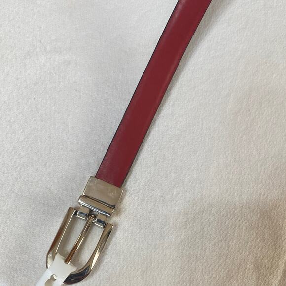 Nanette Lepore Cherry Red 3/4” Wide Belt Reversible to Black Silver Buckle 34” L - Picture 8 of 8